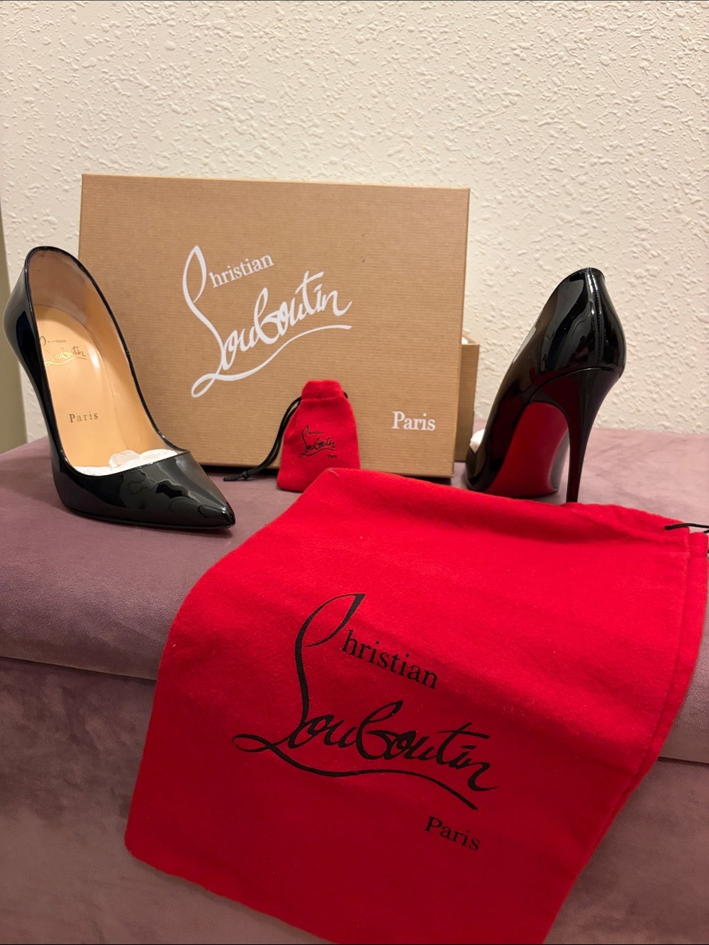 Christian Louboutin Black Patent Leather Pointed Pumps with Red Sole